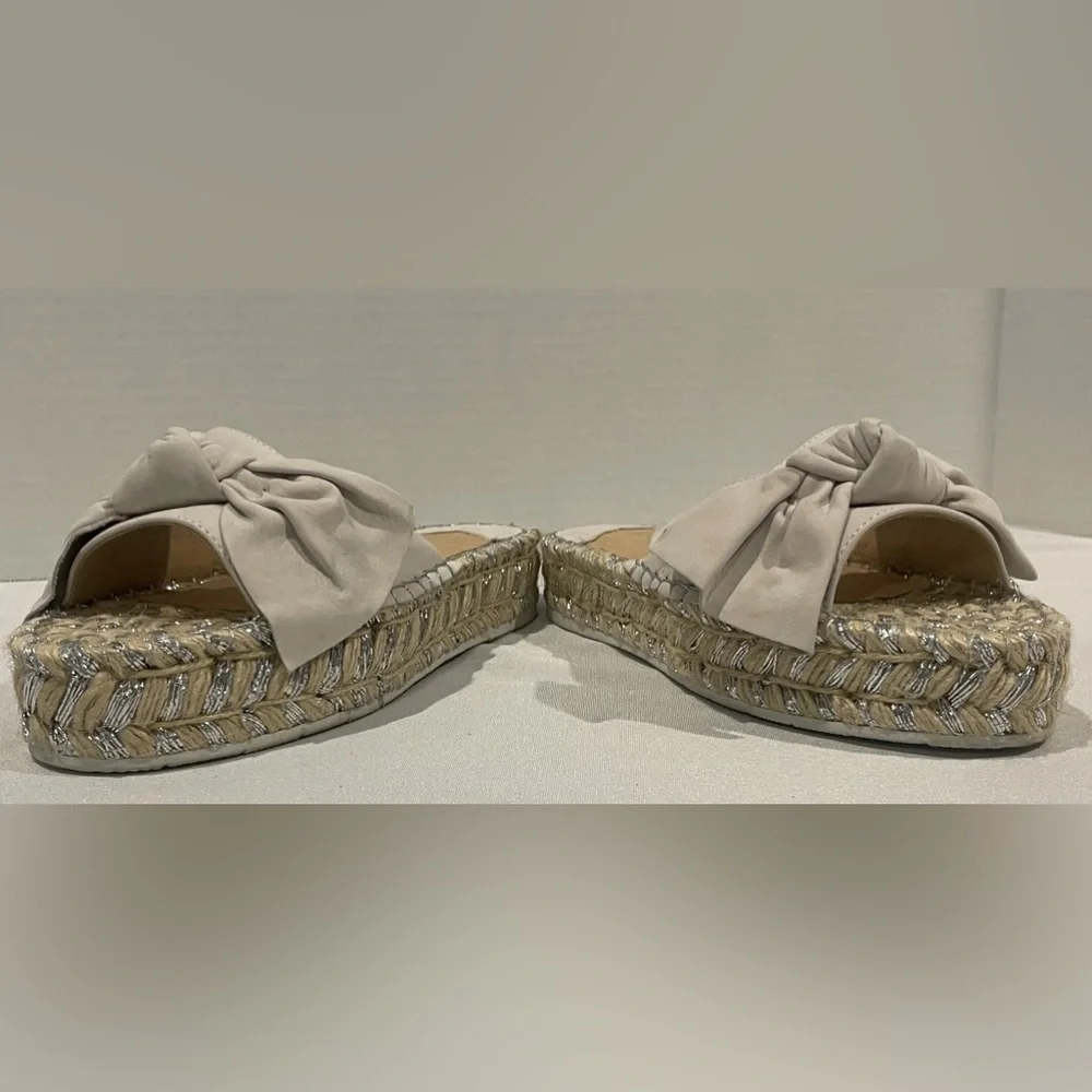 J/SLIDES Ritsy Espadrille Bow Slides Soft Gray / Silver Suede Women’s Size 8
